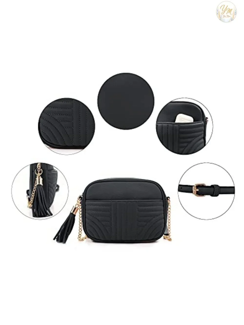 Quilted Vegan Leather Crossbody Purse with Tassel Adjustable Chain Strap